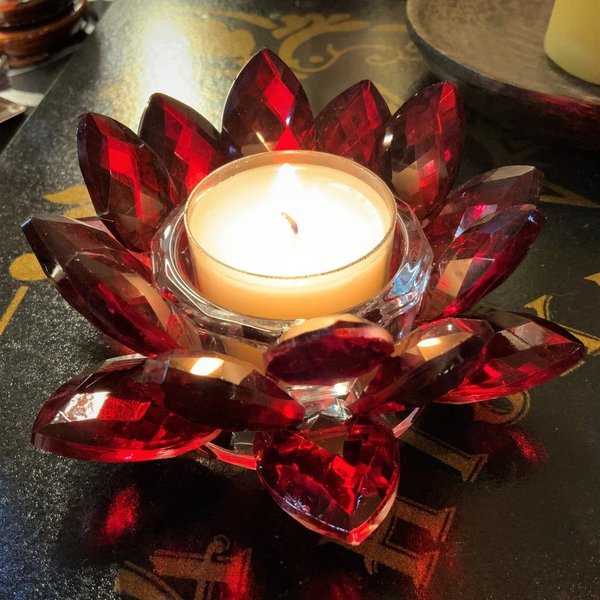 Lotus Kerzenhalter Kristall rot