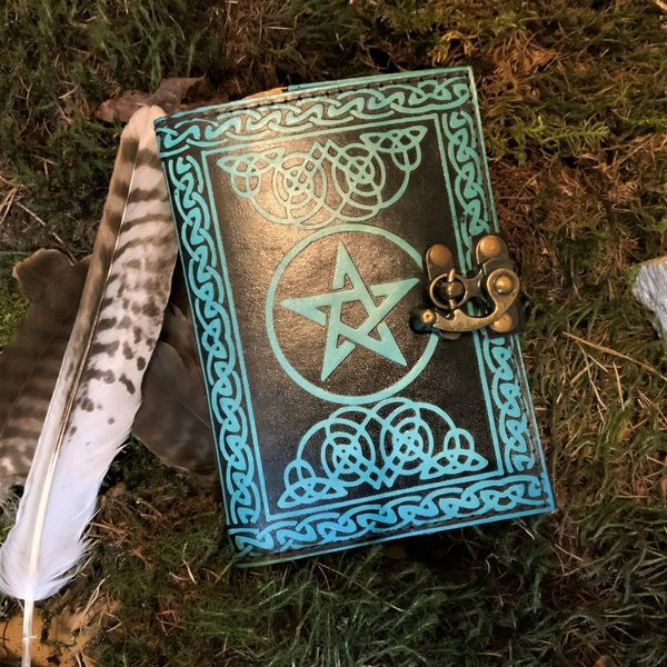 Lederbuch – Buch der Schatten Pentagramm blau