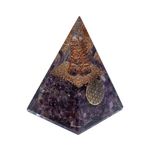 Blume des Lebens Orgonit Pyramide - Amethyst