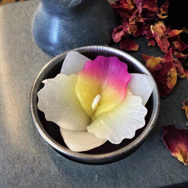 Teelicht Blüte Weiß/Bunt